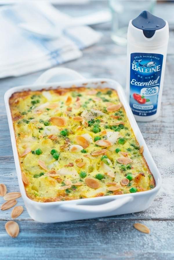 CLAFOUTIS DE COLIN ET PETITS POIS