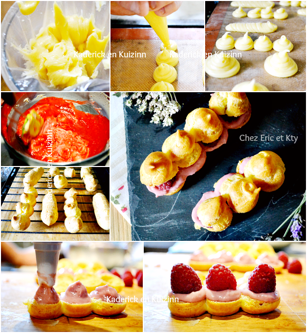 Petits choux avec crème pâtissière aux framboises