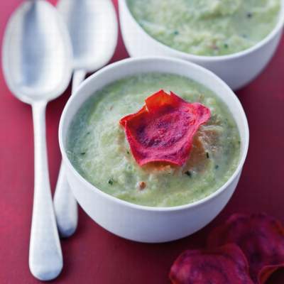 Velouté de pois cassés au chèvre frais